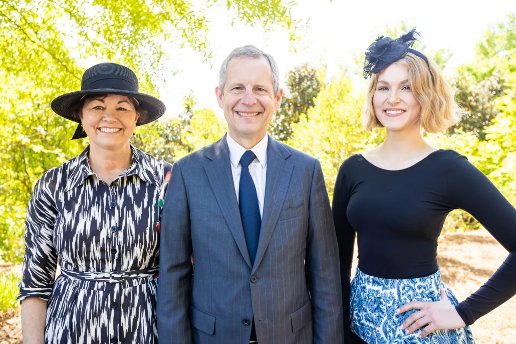 Piedmont Park Conservancy Landmark Luncheon Event Chairs Karen Jones Squires and Jim Squires with their daughter Maggie Squires (Left to right)