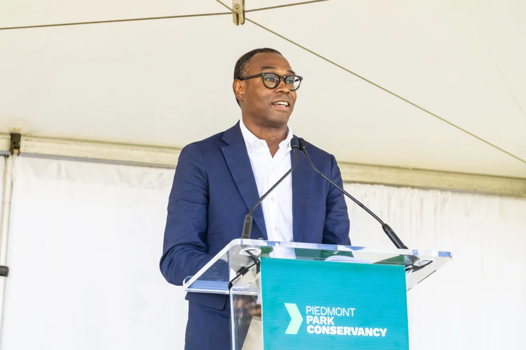 Piedmont Park Conservancy Board Member Tony Hilliard Speaks to Landmark Luncheon Attendees About the Importance of Piedmont Park and the Conservancy.